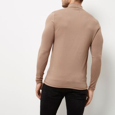 Blush pink muscle fit roll neck T-shirt